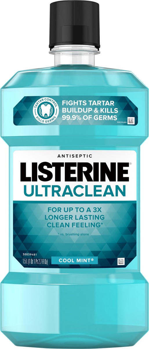 slide 5 of 7, Listerine Ultraclean Oral Care Antiseptic Mouthwash, Everfresh Technology to Help Fight Bad Breath, Gingivitis, Plaque & Tartar, ADA-Accepted Tartar Control Oral Rinse, Cool Mint, 1.5 L, 1.50 liter