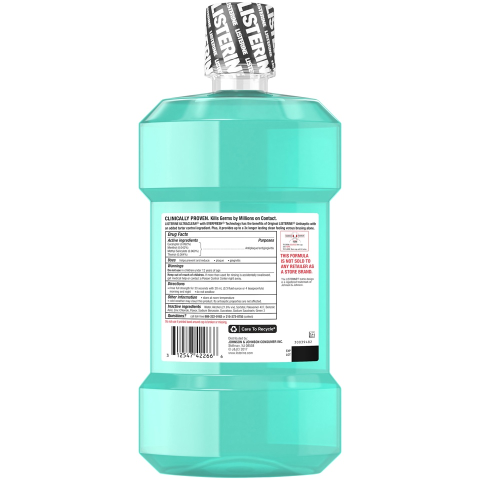 slide 6 of 6, Listerine Ultraclean Oral Care Antiseptic Mouthwash, Everfresh Technology to Help Fight Bad Breath, Gingivitis, Plaque & Tartar, ADA-Accepted Tartar Control Oral Rinse, Cool Mint, 1.5 liter