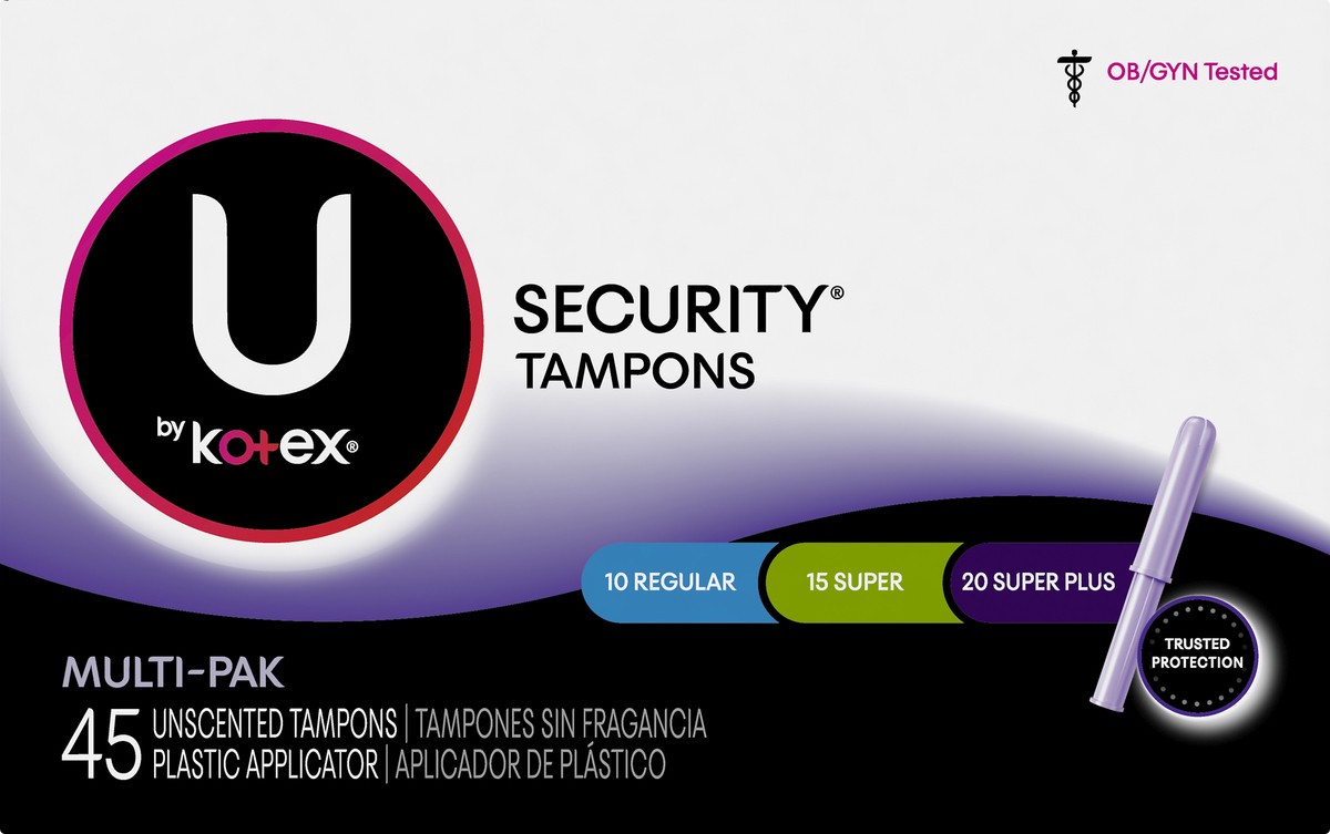 slide 7 of 10, U by Kotex Kotex Multi Pack Security Tampons Multi Pack, 45 ct