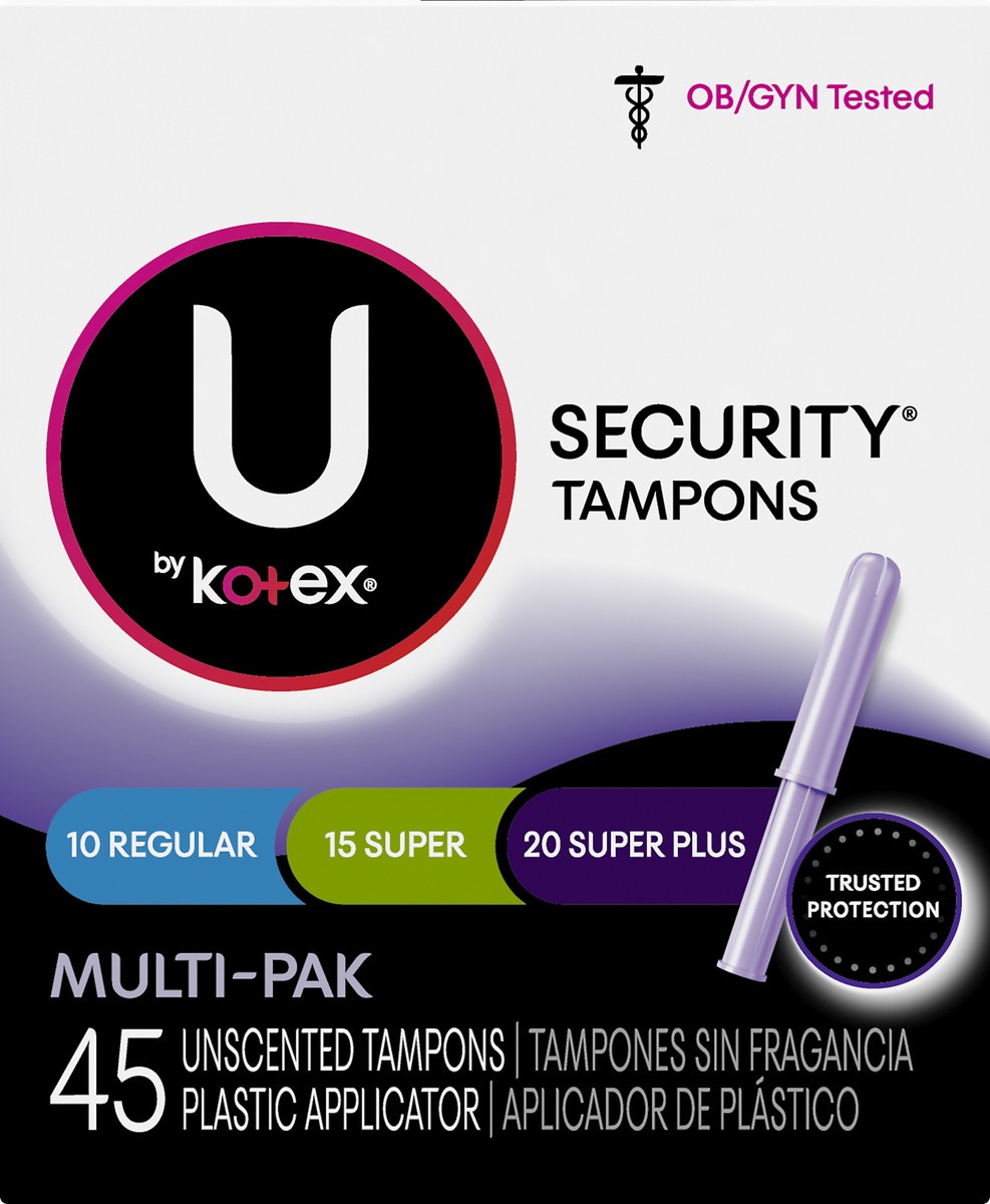 slide 8 of 10, U by Kotex Kotex Multi Pack Security Tampons Multi Pack, 45 ct