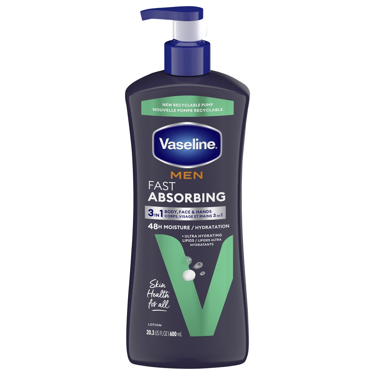 slide 1 of 5, Vaseline Men Fast Absorbing 3-in-1 Face, Hands & Body Lotion For Men, 20.3 Oz, 20.3 fl oz