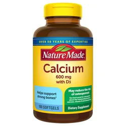 Nature Made Calcium 600 mg with Vitamin D3, Dietary Supplement for Bone Support, 100 Softgels