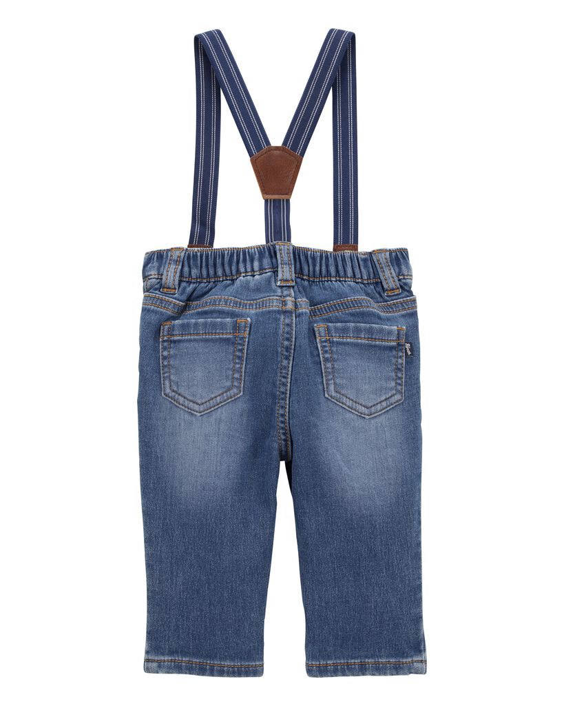 slide 2 of 3, Oshkosh Baby Knit-Denim Suspender Pants Blue 3M, 1 ct