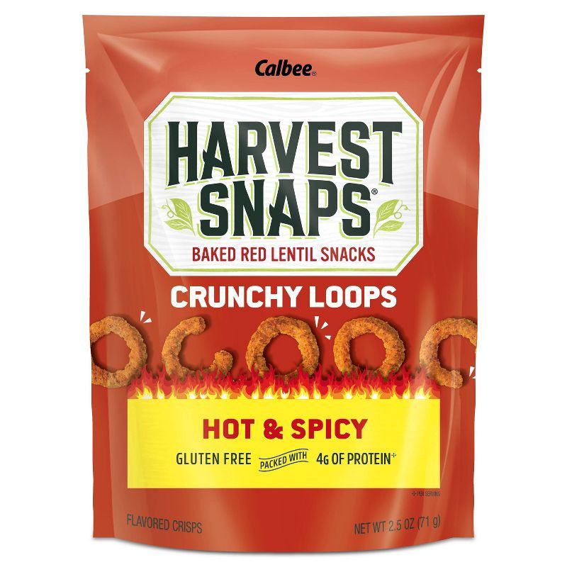 slide 1 of 2, Harvest Snaps Hot & Spicy Crunchy Loops Baked Red Lentil Snacks - 2.5oz, 2.5 oz