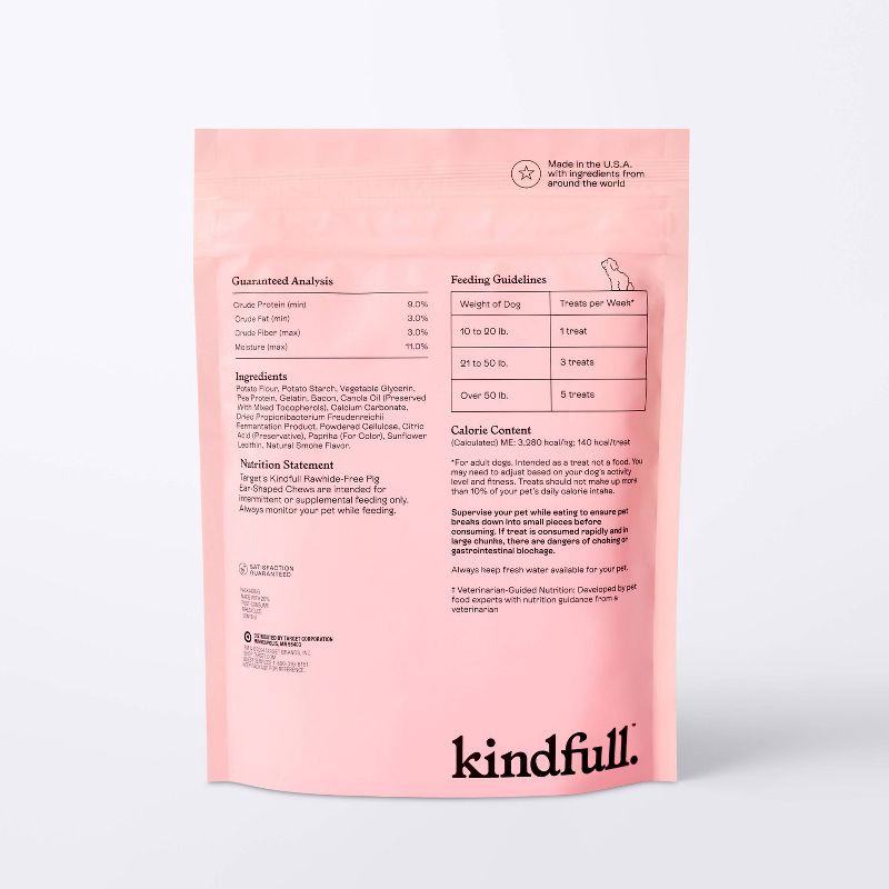 slide 3 of 7, Rawhide-Free Bacon and Smoke Flavor Pig Ear Shaped Dental and Hard Chew Dog Treats - Kindfull™ 7.5oz, 7.5 oz