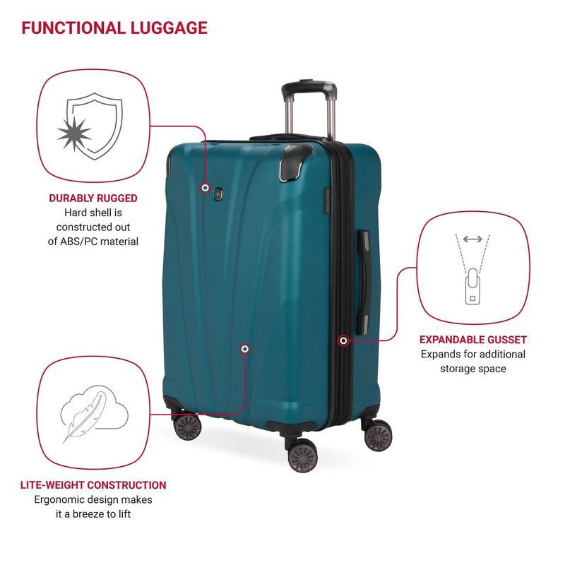 slide 3 of 11, SWISSGEAR Cascade Hardside Medium Checked Suitcase - Teal: 8-Wheel, Adjustable Handle, 1 ct