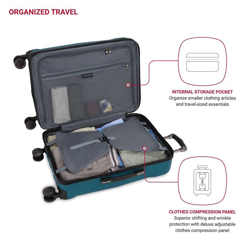 slide 4 of 11, SWISSGEAR Cascade Hardside Medium Checked Suitcase - Teal: 8-Wheel, Adjustable Handle, 1 ct