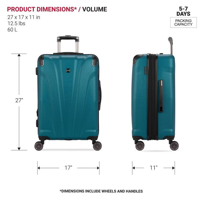 slide 7 of 11, SWISSGEAR Cascade Hardside Medium Checked Suitcase - Teal: 8-Wheel, Adjustable Handle, 1 ct