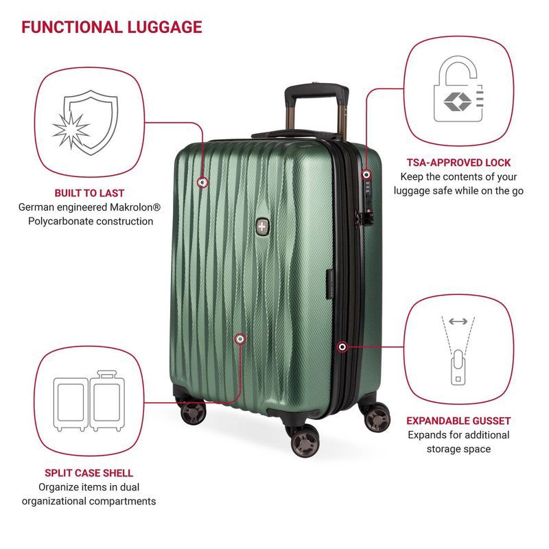 slide 4 of 18, SWISSGEAR Energie Hardside Carry On Spinner Suitcase - Verdun Green, 1 ct