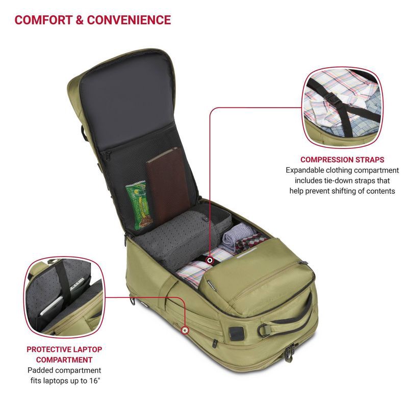 slide 4 of 21, SwissGear 45L Travel Backpack with RFID Blocking Pocket - Olive Branch, 45 liter