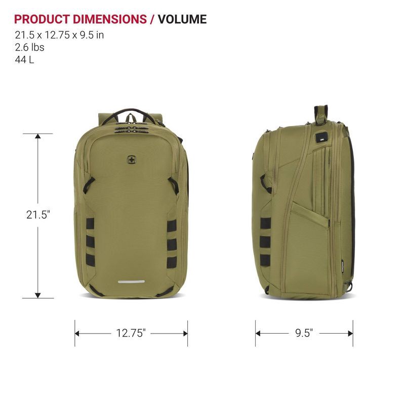 slide 7 of 21, SwissGear 45L Travel Backpack with RFID Blocking Pocket - Olive Branch, 45 liter