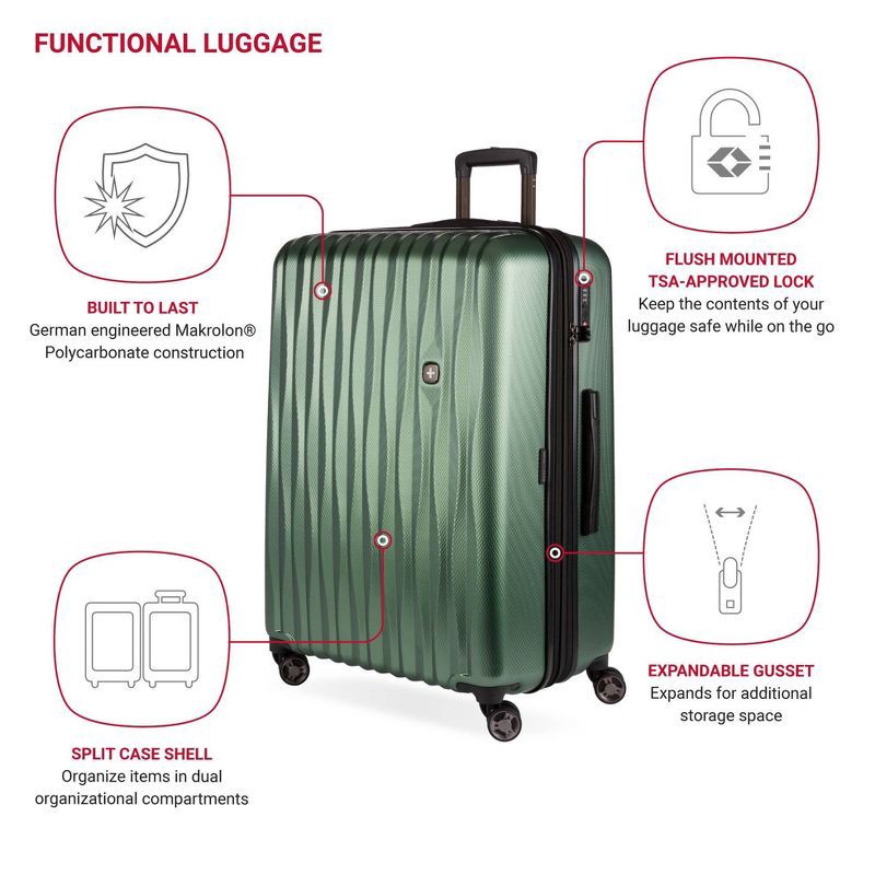 slide 3 of 15, SWISSGEAR Energie Hardside Large Checked Spinner Suitcase - Verdun Green: Expandable, 1 ct