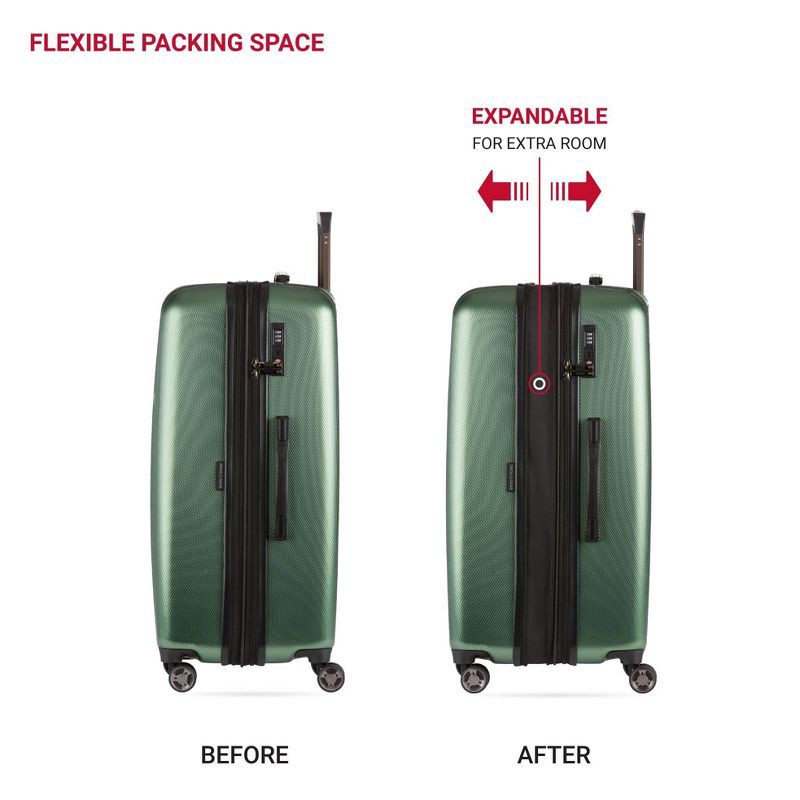 slide 5 of 15, SWISSGEAR Energie Hardside Large Checked Spinner Suitcase - Verdun Green: Expandable, 1 ct