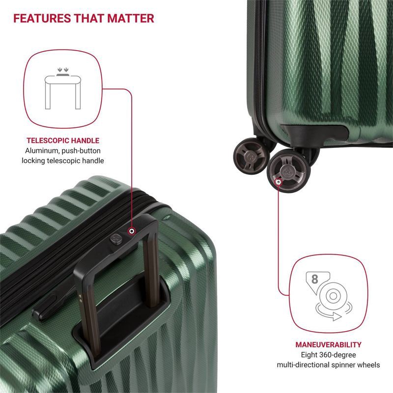 slide 6 of 15, SWISSGEAR Energie Hardside Large Checked Spinner Suitcase - Verdun Green: Expandable, 1 ct