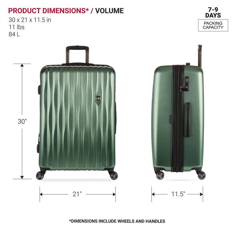 slide 7 of 15, SWISSGEAR Energie Hardside Large Checked Spinner Suitcase - Verdun Green: Expandable, 1 ct