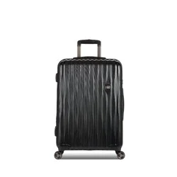 SWISSGEAR Energie Hardside Medium Checked Spinner Suitcase - Black: Aluminum Handle, Tear-Resistant, Polycarbonate Shell