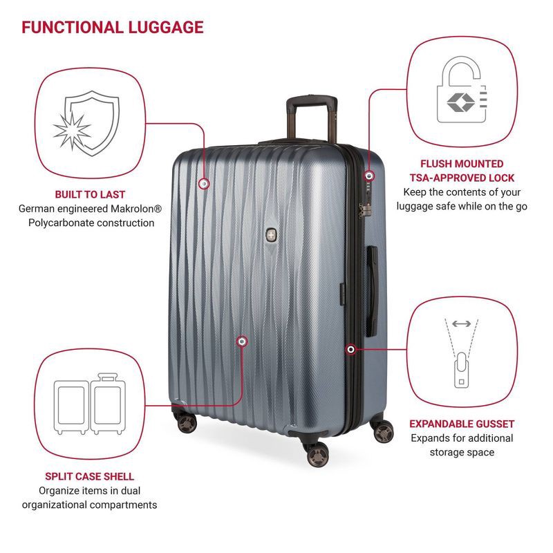 slide 3 of 12, SWISSGEAR Energie Hardside Large Checked Spinner Suitcase - Iron Gray: Tear-Resistant Luggage, 1 ct