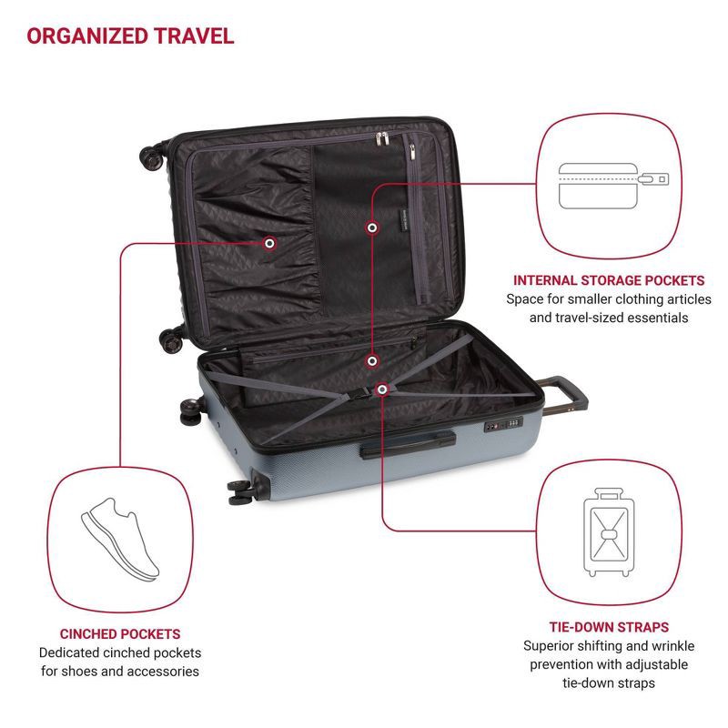 slide 4 of 12, SWISSGEAR Energie Hardside Large Checked Spinner Suitcase - Iron Gray: Tear-Resistant Luggage, 1 ct