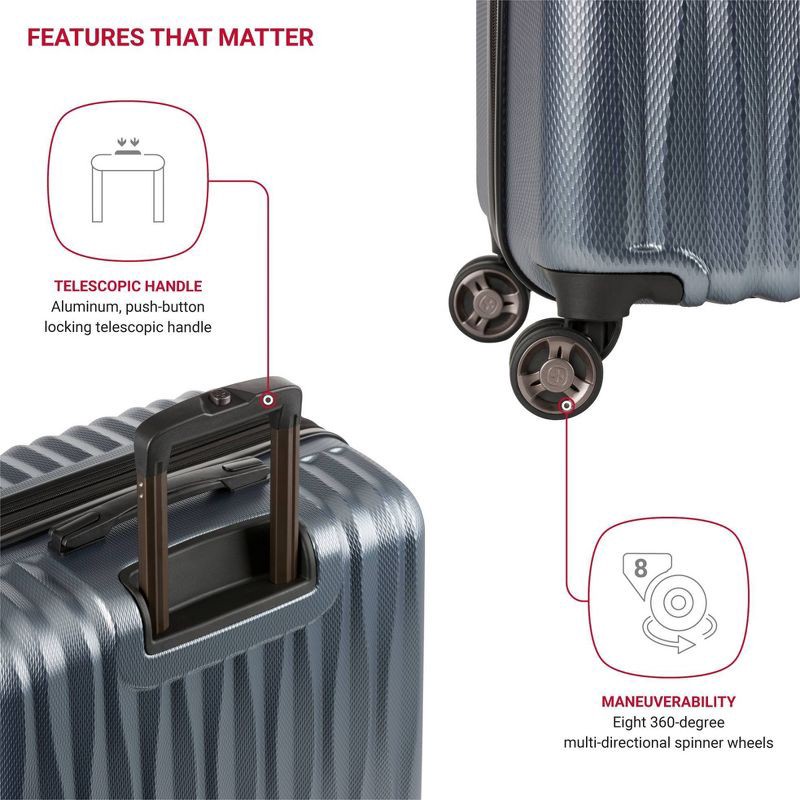 slide 6 of 12, SWISSGEAR Energie Hardside Large Checked Spinner Suitcase - Iron Gray: Tear-Resistant Luggage, 1 ct
