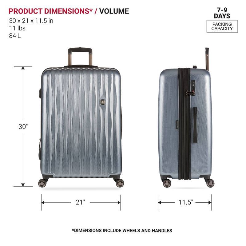 slide 7 of 12, SWISSGEAR Energie Hardside Large Checked Spinner Suitcase - Iron Gray: Tear-Resistant Luggage, 1 ct