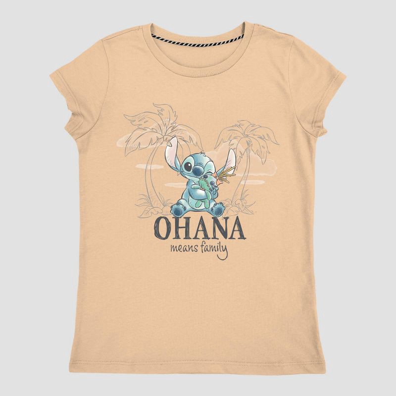 slide 1 of 2, Girls' Disney Lilo & Stitch Ohana Short Sleeve Graphic T-Shirt - Light Orange M, 1 ct