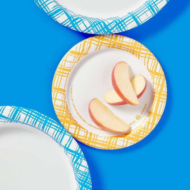 slide 2 of 3, Disposable Paper Plates 7" - Yellow Plaid - 60ct - up & up™, 60 ct