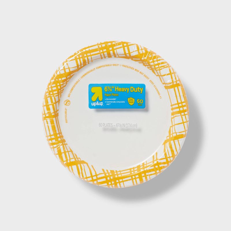 slide 1 of 3, Disposable Paper Plates 7" - Yellow Plaid - 60ct - up & up™, 60 ct
