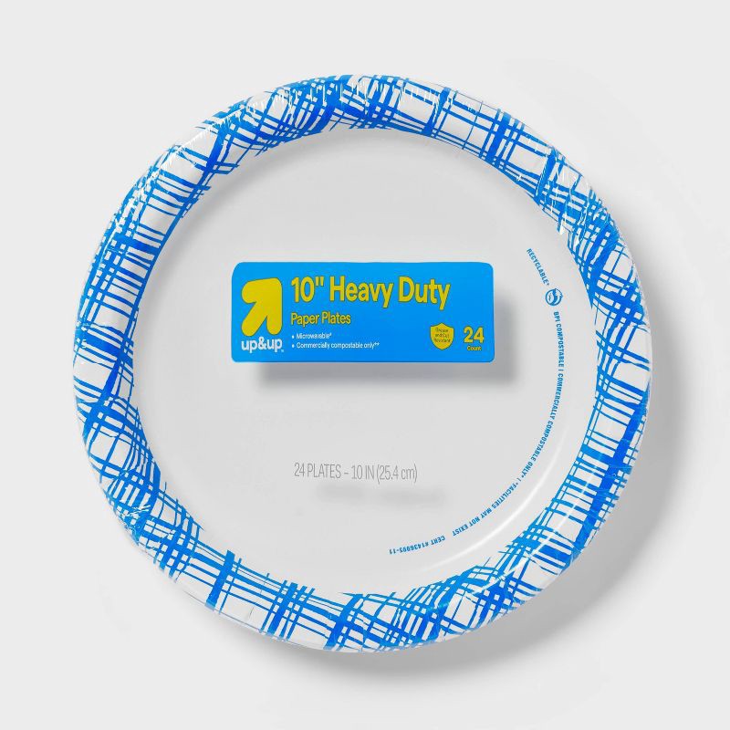 slide 1 of 3, Disposable Paper Plates 10" - Blue Plaid - 24ct - up & up™, 24 ct