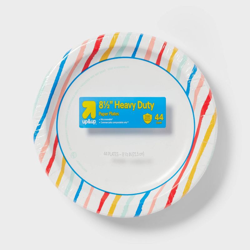 slide 1 of 3, Disposable Paper Plates 8.5" - Rainbow Stripes - 44ct - up & up™, 44 ct