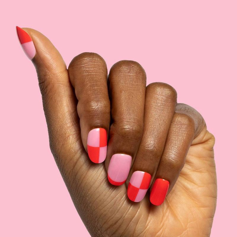 slide 3 of 7, Olive & June Fake Nails - S Round - Pink Checker Party - 32ct, 32 ct