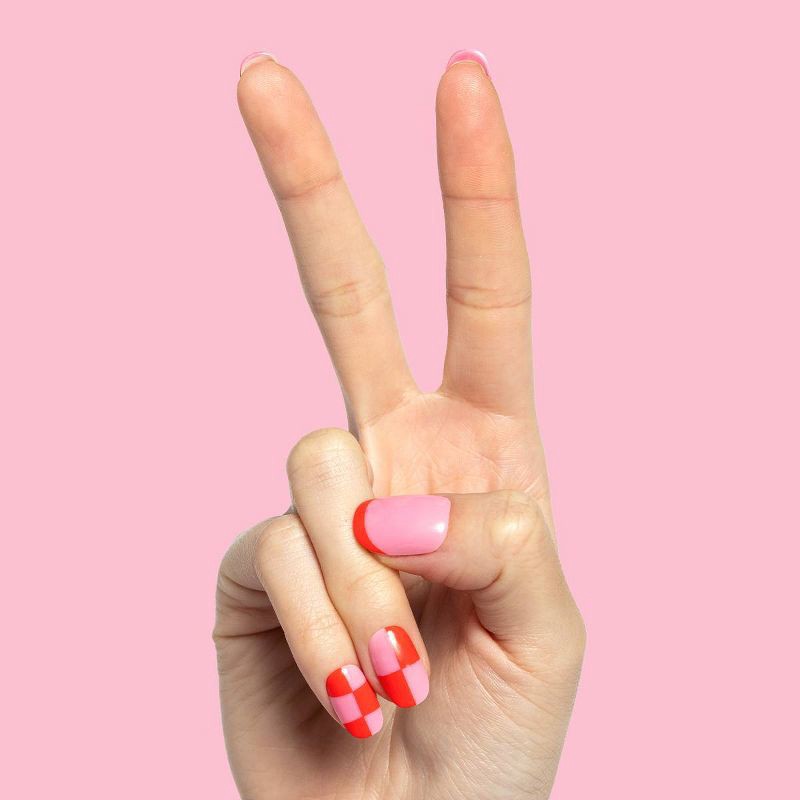 slide 2 of 7, Olive & June Fake Nails - S Round - Pink Checker Party - 32ct, 32 ct