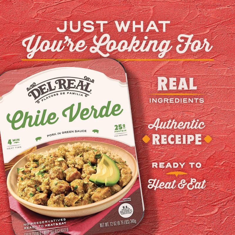 slide 6 of 8, Del Real Foods Pork Chile Verde - 12oz, 12 oz