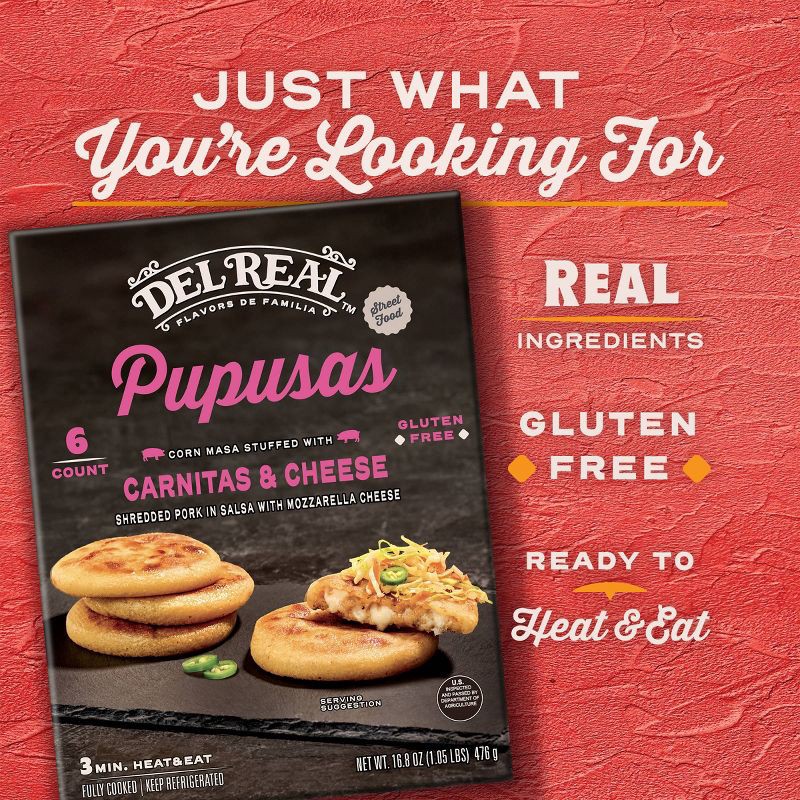 slide 6 of 8, Del Real Foods Mini Pupusas Carnitas & Cheese - 16.8oz, 16.8 oz