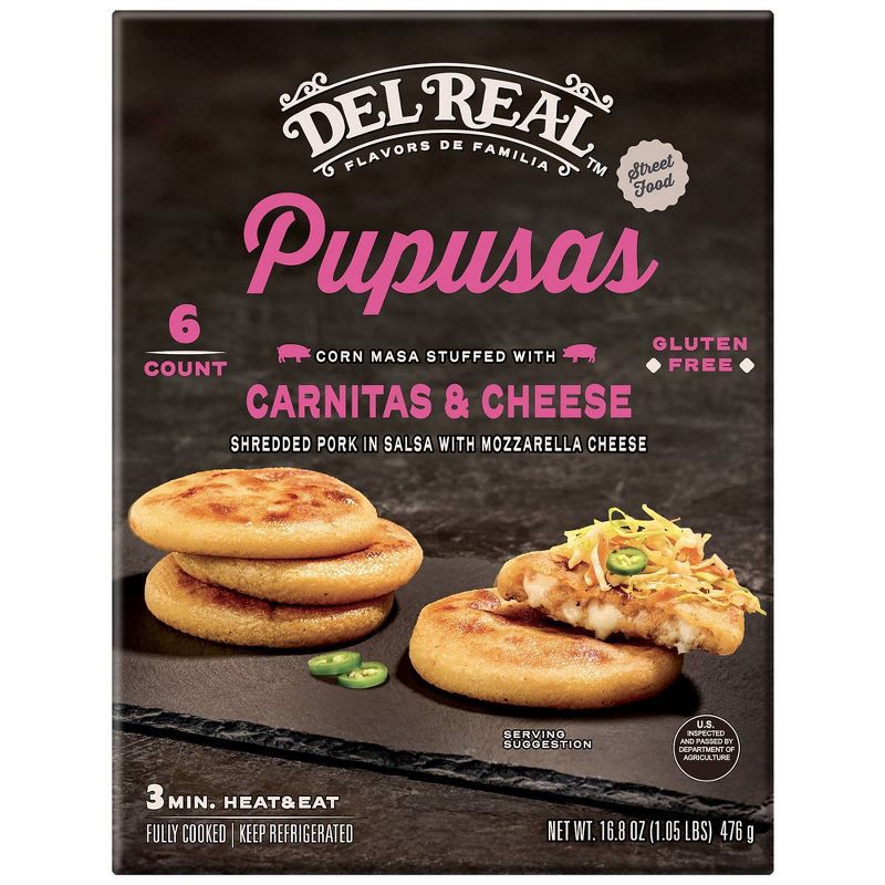 slide 1 of 8, Del Real Foods Mini Pupusas Carnitas & Cheese - 16.8oz, 16.8 oz