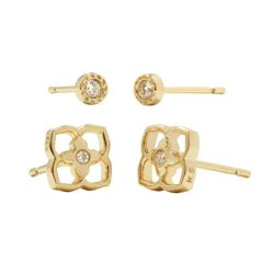 Kendra Scott Iris 14K Gold Over Brass Stud Earring Set - Gold: Post Closure, 0.3" Length, 1.7g Weight, 0.3" Width