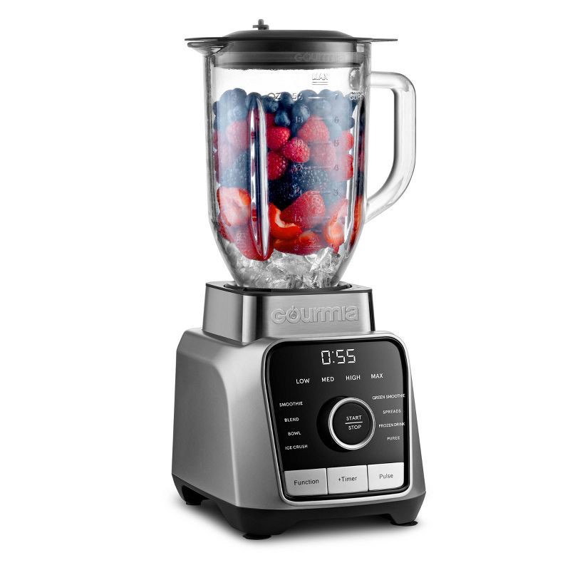 slide 5 of 9, Gourmia Digital Blender with 8 Total Blend Programs, 4 Speeds & Round-Plated Tamper Gray: 1500W, Crushes Ice, Smoothie Maker, 1 ct