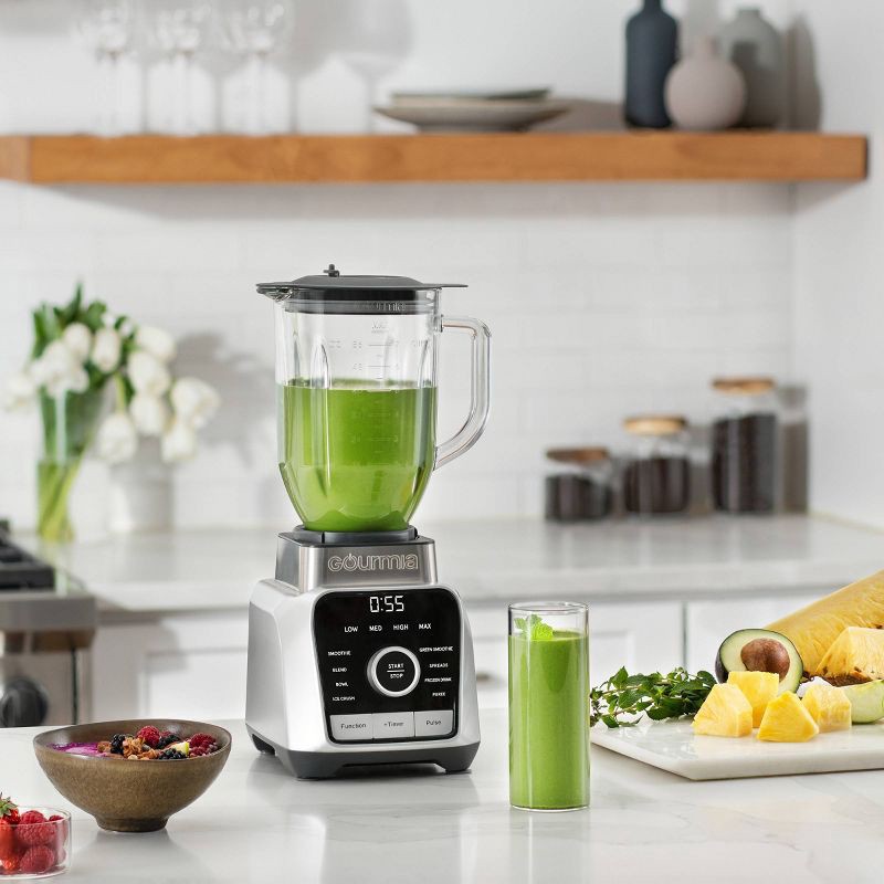 slide 7 of 9, Gourmia Digital Blender with 8 Total Blend Programs, 4 Speeds & Round-Plated Tamper Gray: 1500W, Crushes Ice, Smoothie Maker, 1 ct