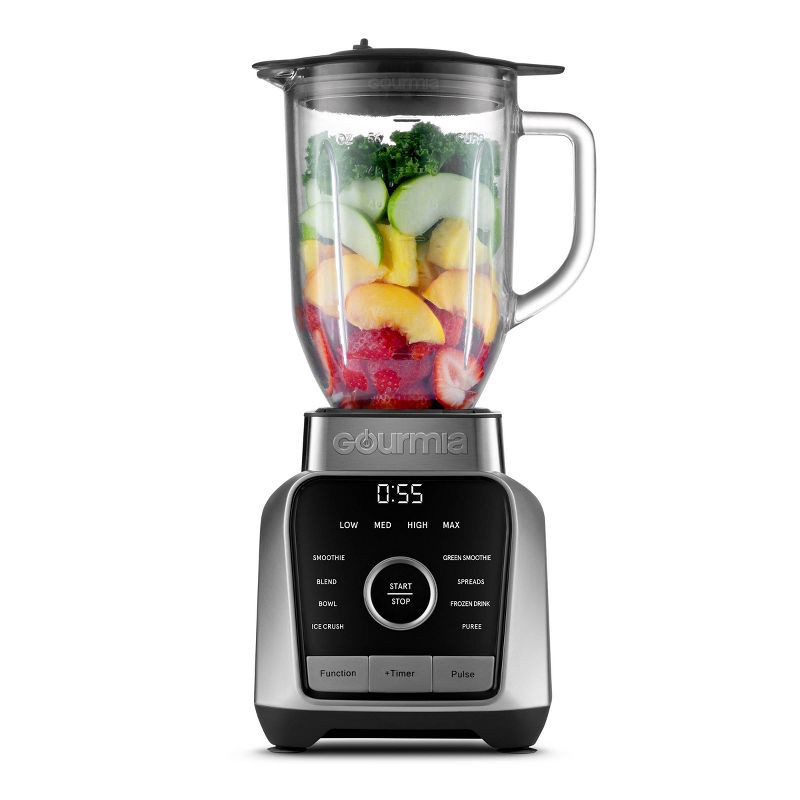 slide 1 of 9, Gourmia Digital Blender with 8 Total Blend Programs, 4 Speeds & Round-Plated Tamper Gray: 1500W, Crushes Ice, Smoothie Maker, 1 ct