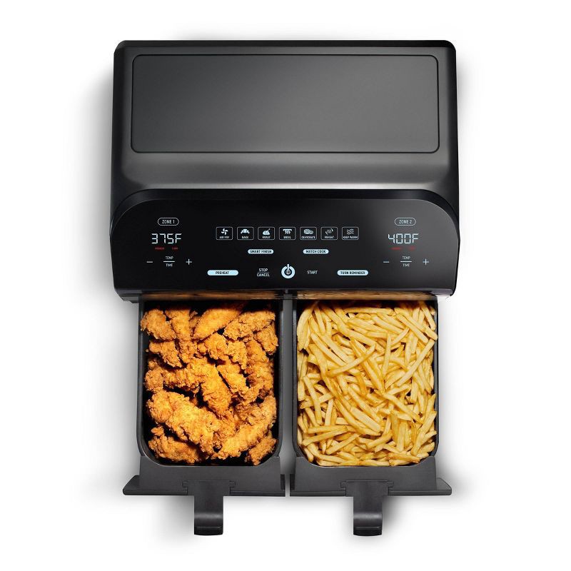 slide 4 of 6, Gourmia 10-Qt. Dual Basket Digital Air Fryer with Smart Finish & Match Cook Black Stainless Steel: 1-Year Warranty, Dishwasher-Safe Parts, 1 ct