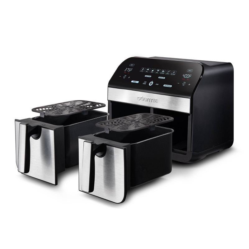slide 5 of 6, Gourmia 10-Qt. Dual Basket Digital Air Fryer with Smart Finish & Match Cook Black Stainless Steel: 1-Year Warranty, Dishwasher-Safe Parts, 1 ct