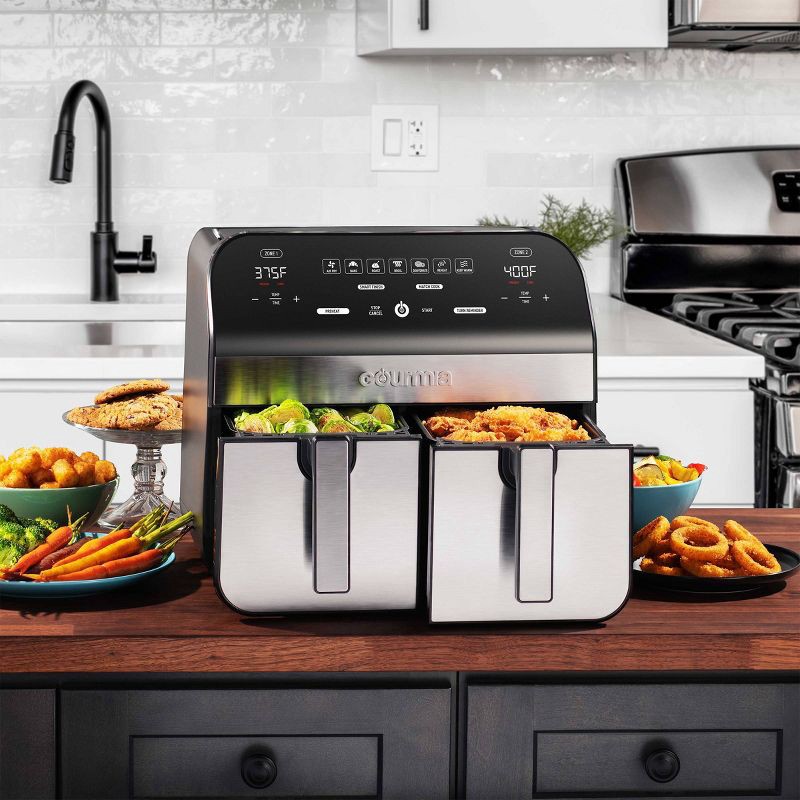 slide 6 of 6, Gourmia 10-Qt. Dual Basket Digital Air Fryer with Smart Finish & Match Cook Black Stainless Steel: 1-Year Warranty, Dishwasher-Safe Parts, 1 ct