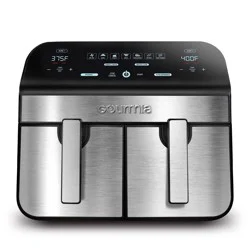 Gourmia 10-Qt. Dual Basket Digital Air Fryer with Smart Finish &amp; Match Cook Black Stainless Steel: 1-Year Warranty, Dishwasher-Safe Parts