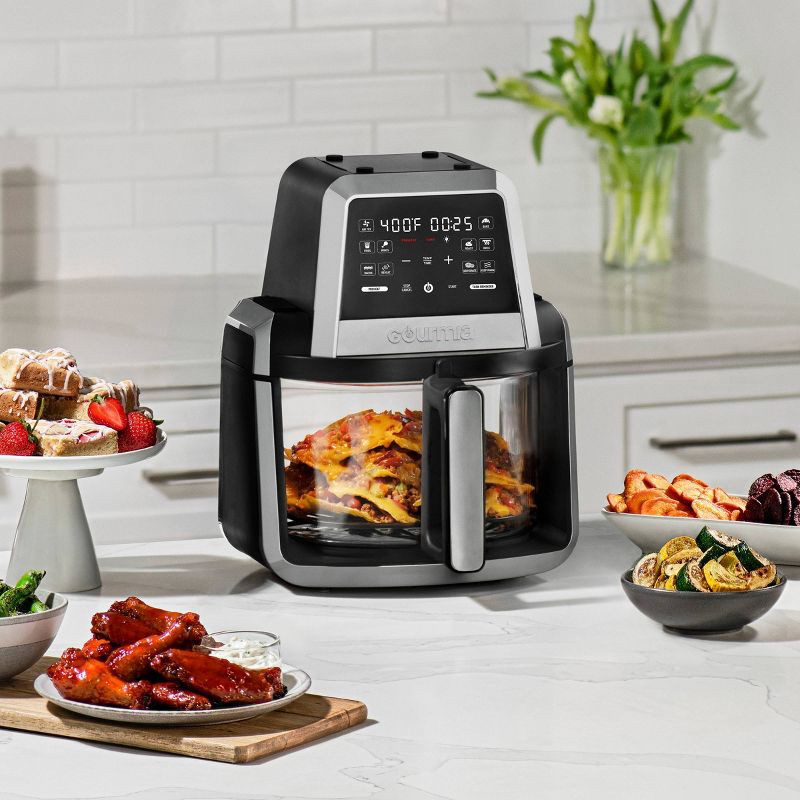 slide 2 of 7, Gourmia 7-Qt. Fry ‘N Fold Digital Air Fryer with 10 Presets & Guided Cooking - Black: Stainless Steel, 1500W, Dishwasher-Safe, 1 ct