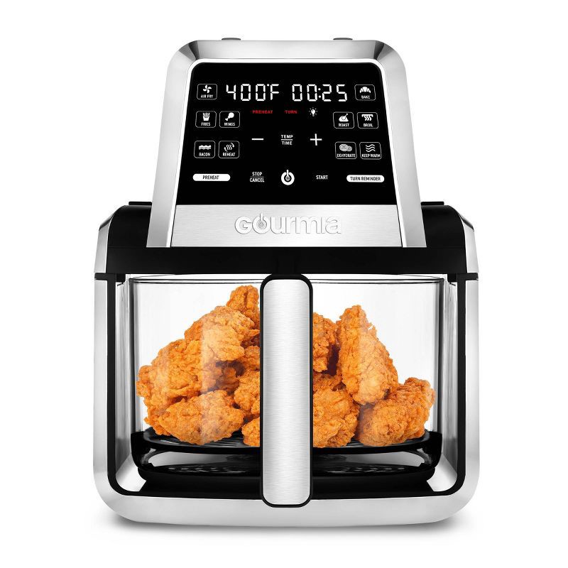 slide 1 of 7, Gourmia 7-Qt. Fry ‘N Fold Digital Air Fryer with 10 Presets & Guided Cooking - Black: Stainless Steel, 1500W, Dishwasher-Safe, 1 ct