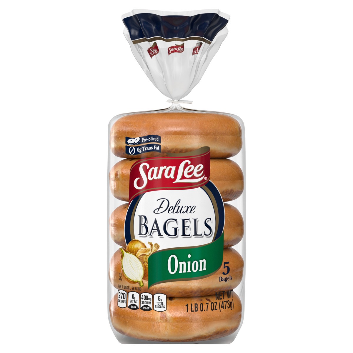 slide 1 of 5, Sara Lee Onion Deluxe Bagel, 5 ct