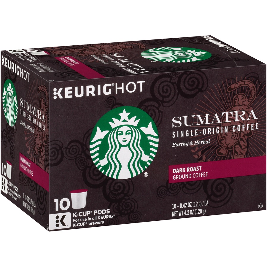 slide 2 of 7, Starbucks Single-Origin Dark Roast Ground Sumatra Coffee 10 - 0.40 oz K-Cup Pods, 10 ct
