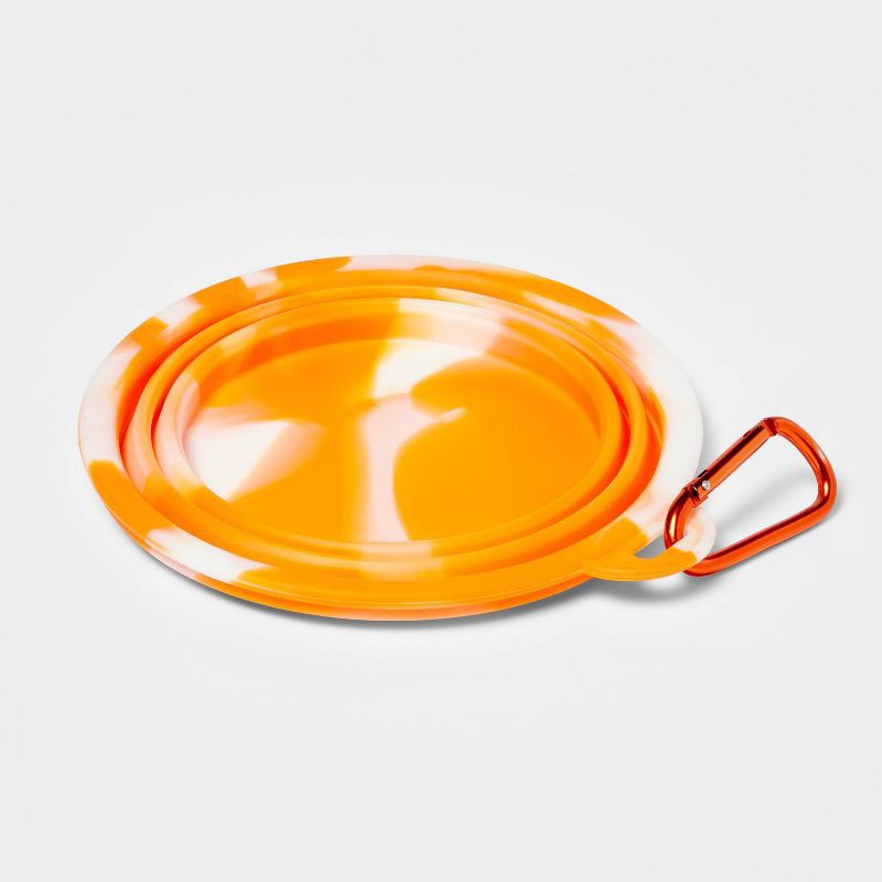 slide 3 of 3, Collapsible Dog Bowl with Carabiner - Tie-Dye Orange - Sun Squad™, 1 ct