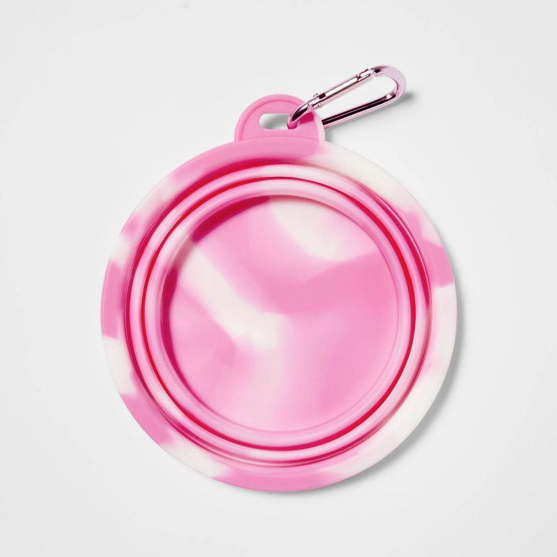 slide 2 of 3, Collapsible Dog Bowl with Carabiner - Tie-Dye Pink - Sun Squad™, 1 ct