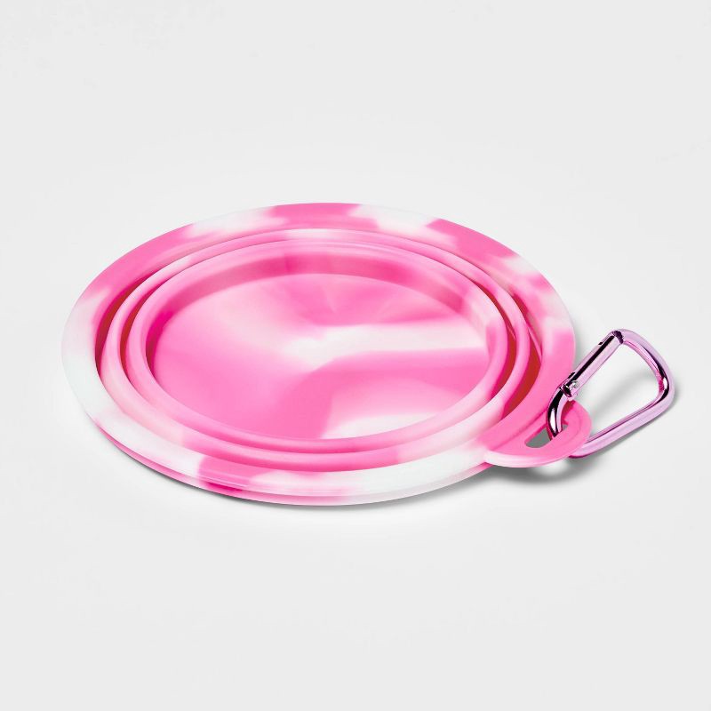 slide 3 of 3, Collapsible Dog Bowl with Carabiner - Tie-Dye Pink - Sun Squad™, 1 ct