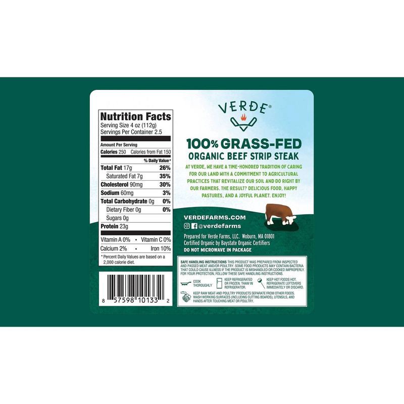 slide 2 of 4, Verde Farms Organic Grassfed Strip - 10oz, 10 oz